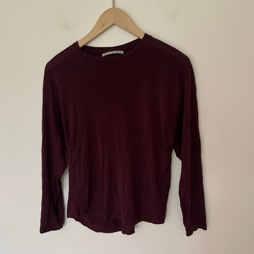 Acne Studios Red Burgundy Wine Long Sleeve Relaxed Crew Neck Jersey Top Mens L